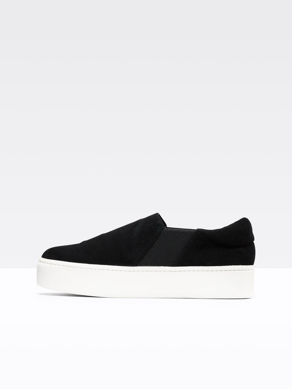 VINCE Warren Black Micro Stretch Slip-On Platform Sneakers in Black and White